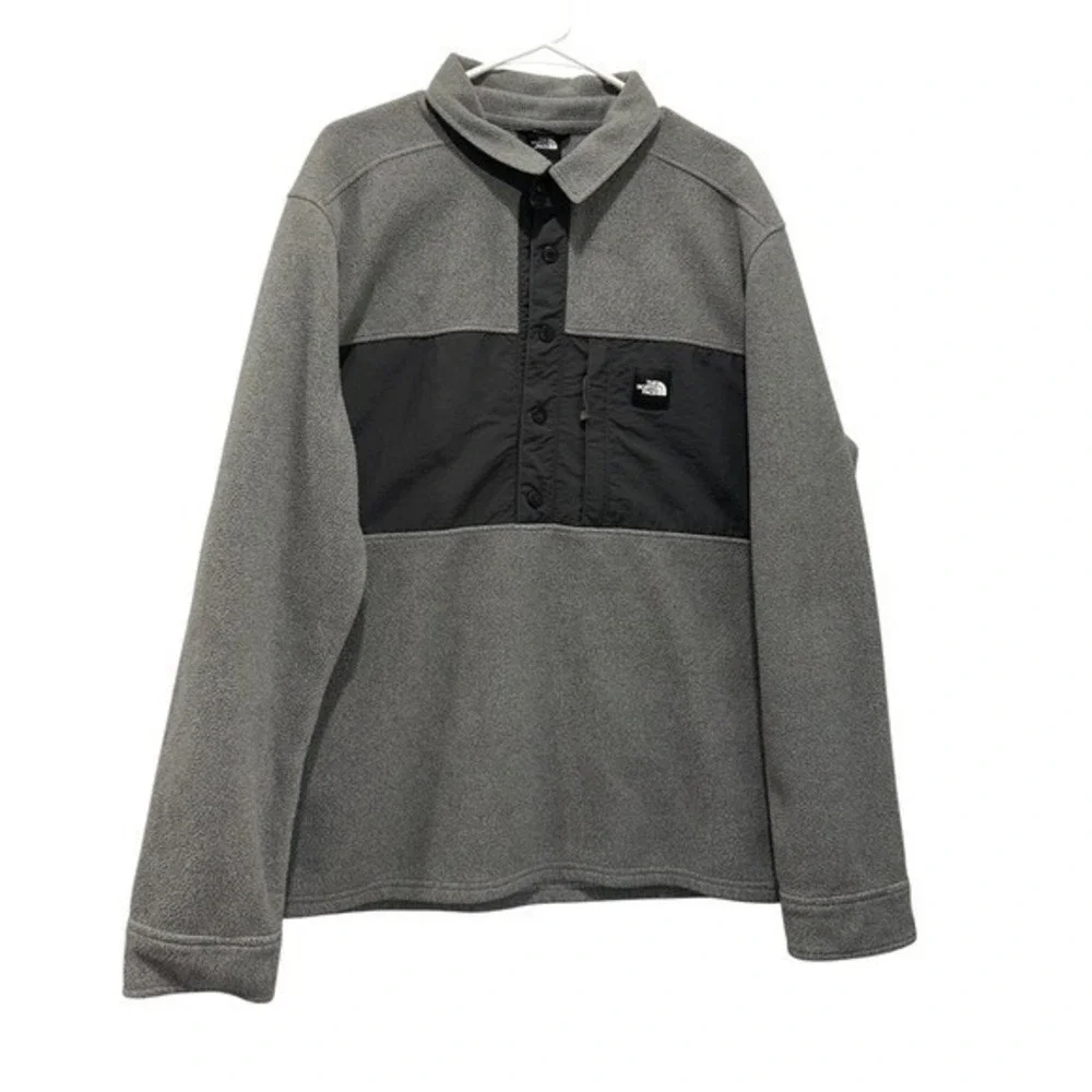 The North Face Fleece Pullover Shirt Sweater Men's‎ XL Gray Black Snap Collar